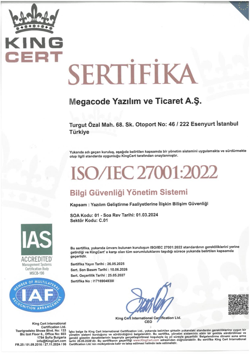 ISO/IEC 27001:2022 Bilgi Güvenliği Yönetim Sistemi
