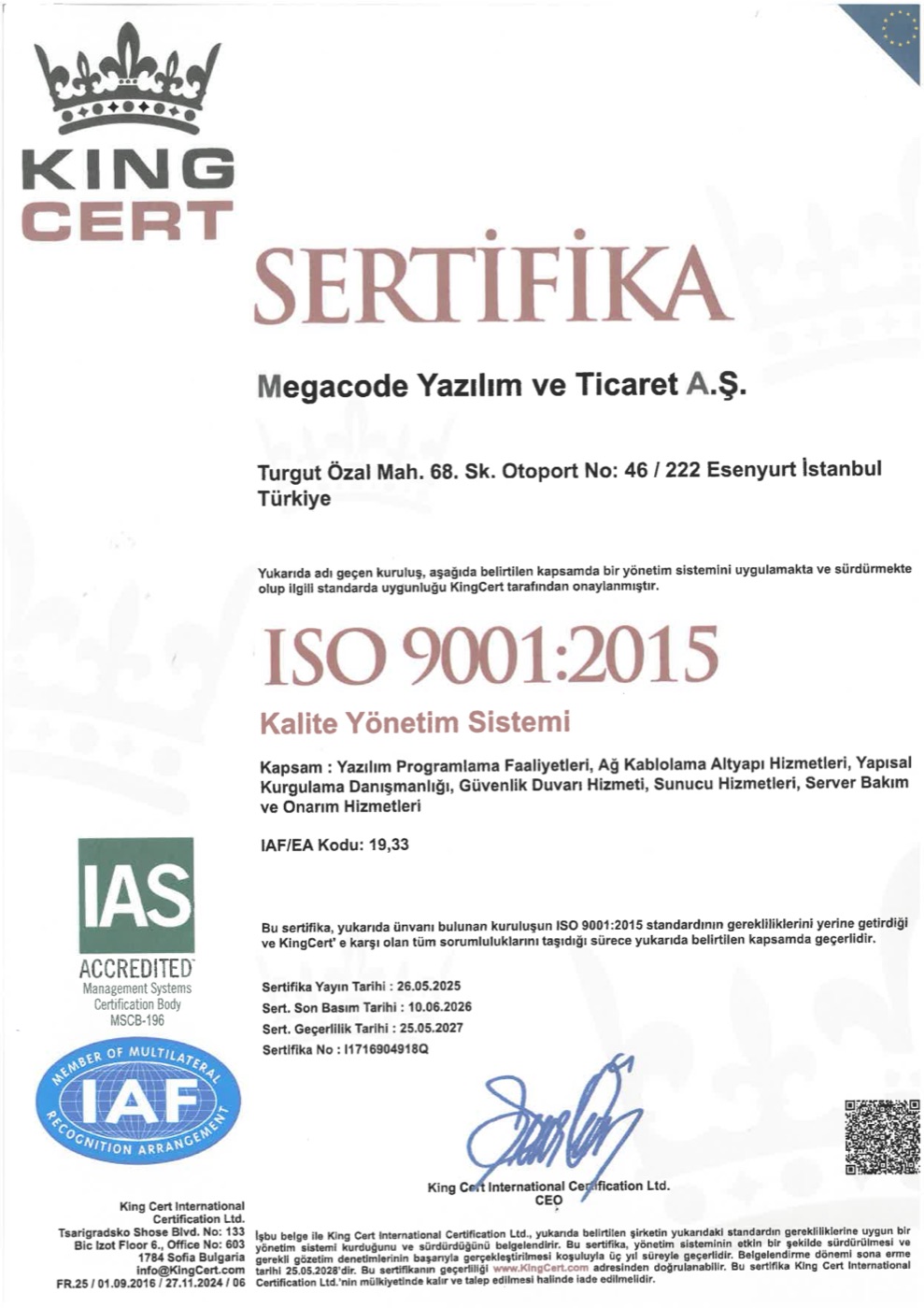 ISO 9001:2015 Kalite Yönetim Sistemi